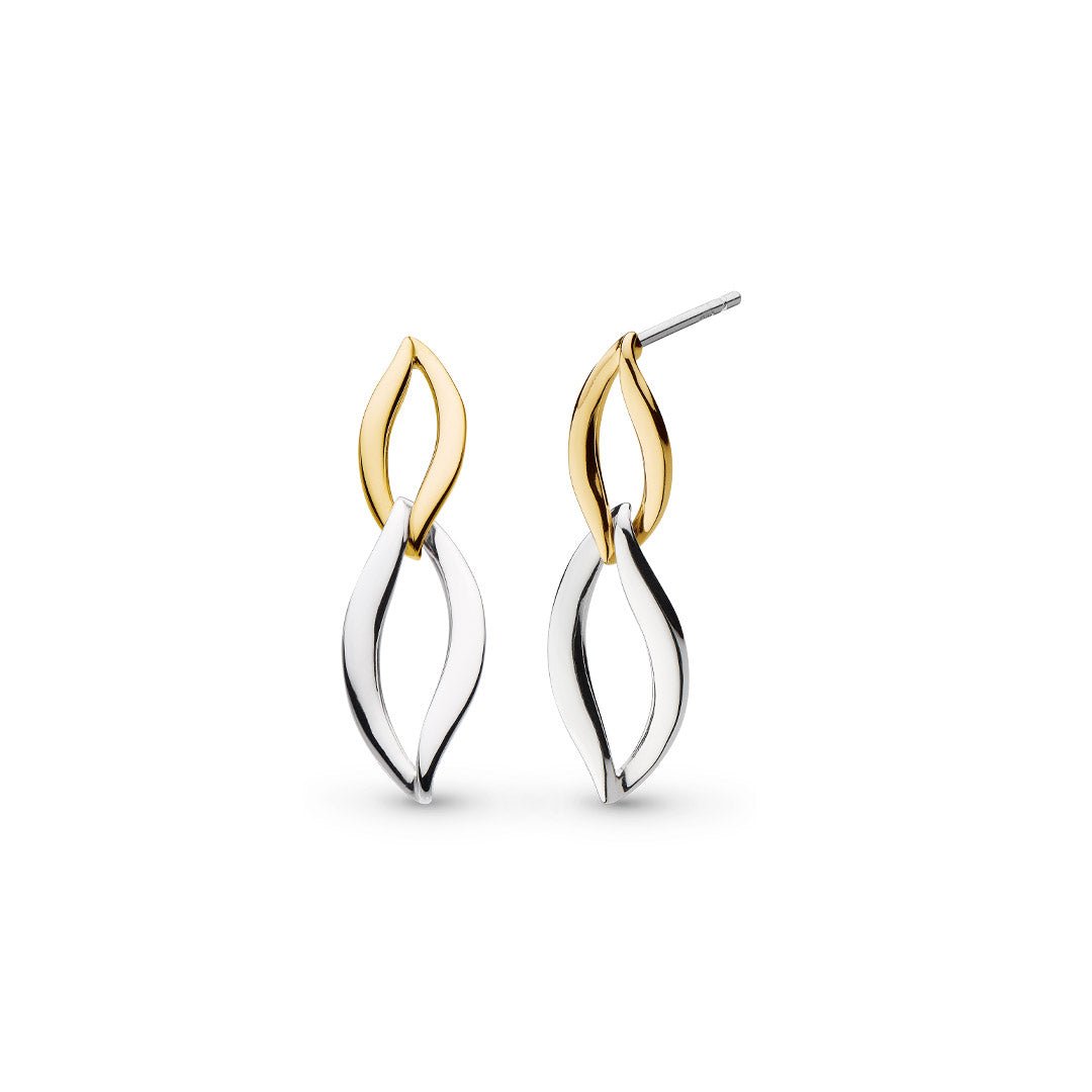 Kit Heath-Silver & Yellow Gold Plated Entwine Twine Link Golden Drop Earrings-Dipples Jewellers