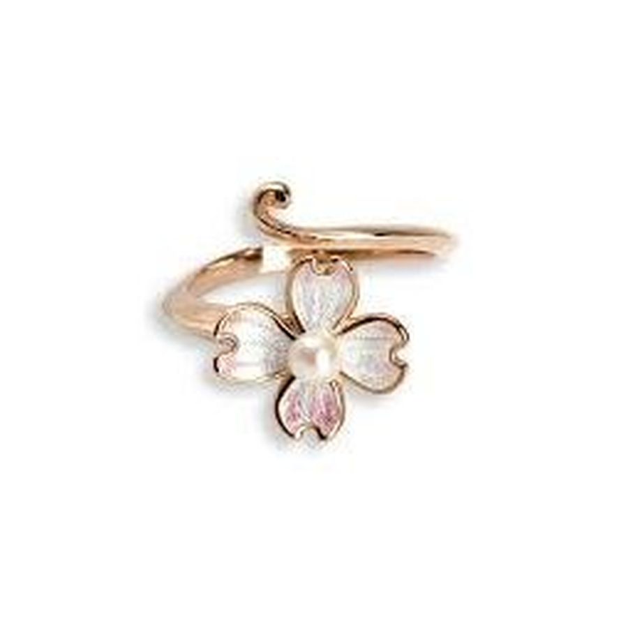 Nicole Barr-Rose Gold Plated Silver & Enamel Pearl Set Dogwood Ring-Dipples Jewellers