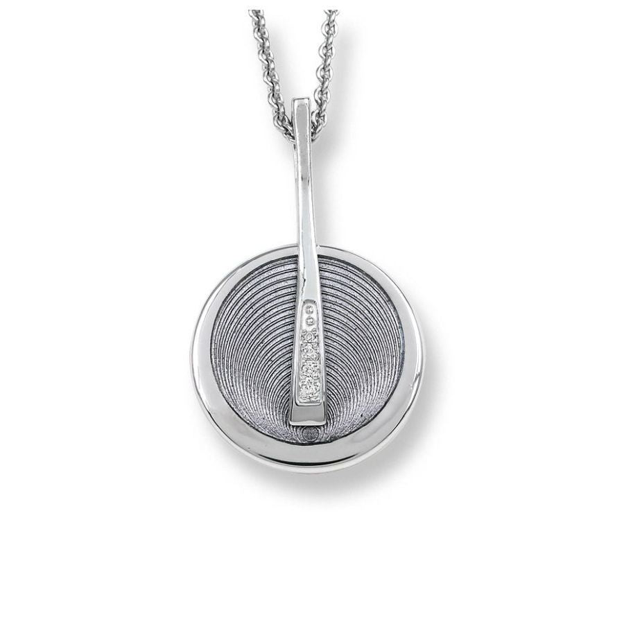Nicole Barr-Silver & Enamel Diamond Set Gray Circles Pendant-Dipples Jewellers
