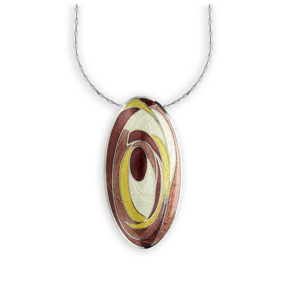Nicole Barr-Silver & Enamel Oval Brown Abstract Pendant-Dipples Jewellers