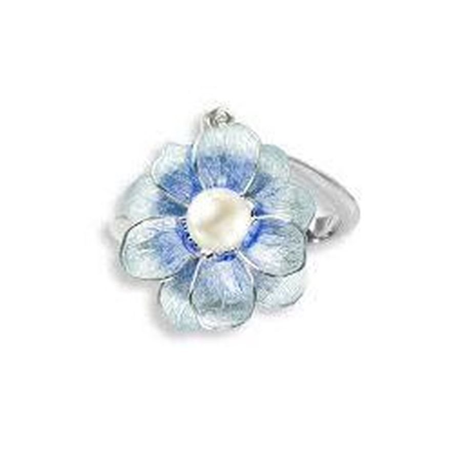 Nicole Barr-Silver & Enamel Pearl Set Blue Floral Ring-Dipples Jewellers