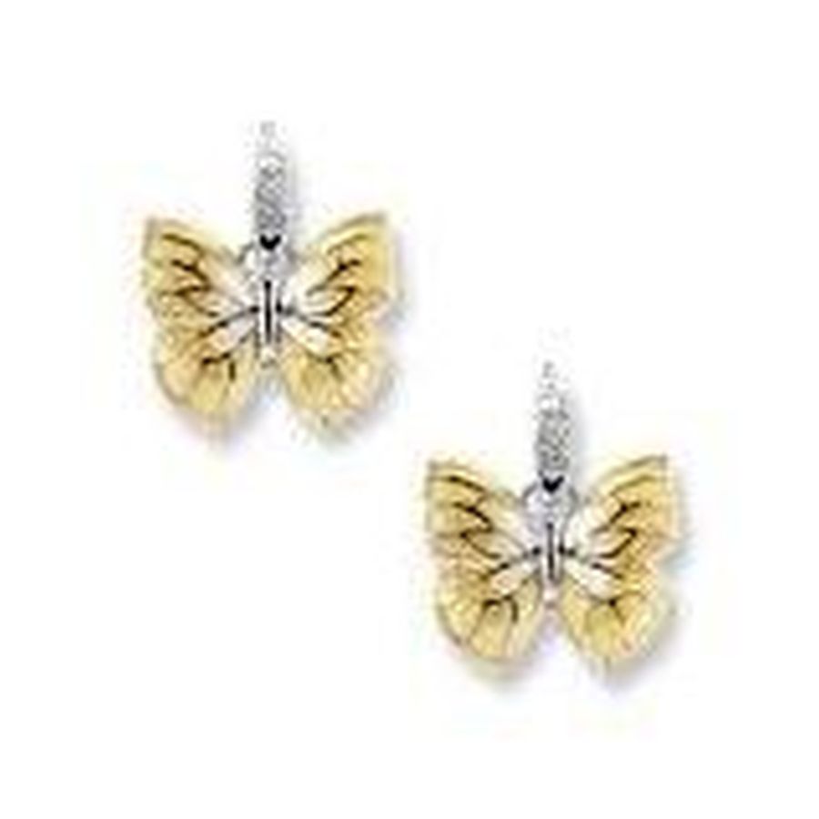 Nicole Barr-Silver & Enamel White Sapphire Set Yellow Butterfly Drop Earrings-Dipples Jewellers