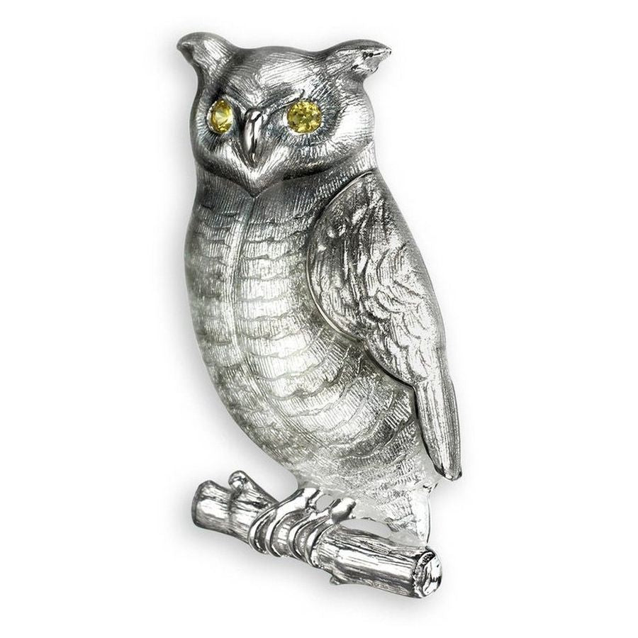 Nicole Barr-Silver Yellow Sapphire Set Owl Stud Earrings-Dipples Jewellers