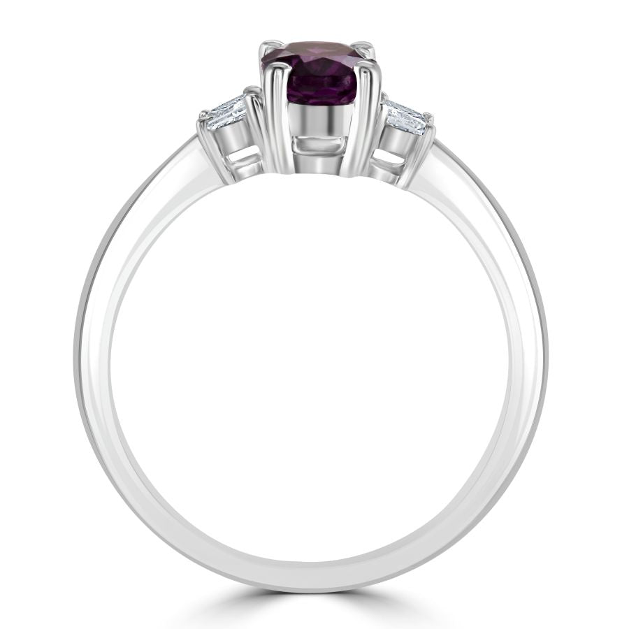 Tivon-18ct White Gold Oval Purple Garnet & Diamond Trilogy Ring-Dipples Jewellers