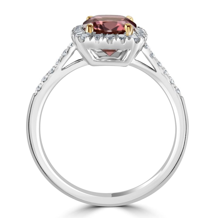Tivon-18ct White & Rose Gold Pink Tourmaline & Diamond Halo Cluster Ring with Diamond Shoulders-Dipples Jewellers