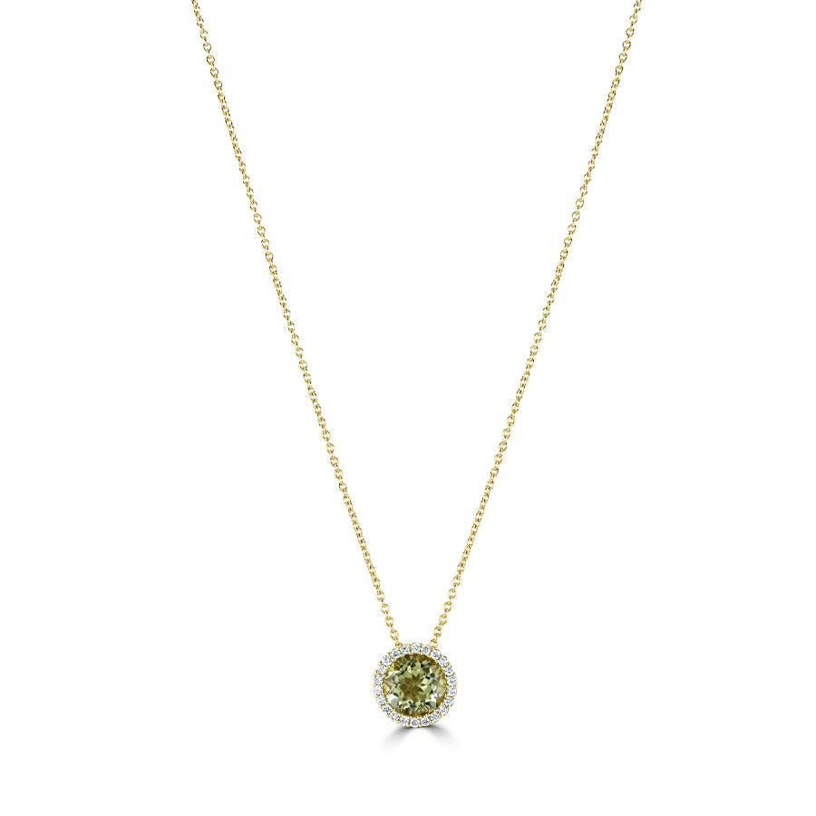 Tivon-18ct Yellow Gold Round Lemon Quartz & Diamond Halo Cluster Pendant-Dipples Jewellers