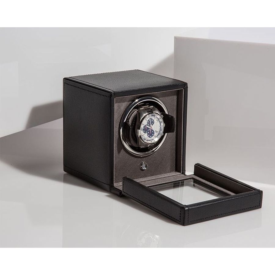 Wolf Designs Ltd-Cub Black Single Watch Winder With Cover-Dipples Jewellers