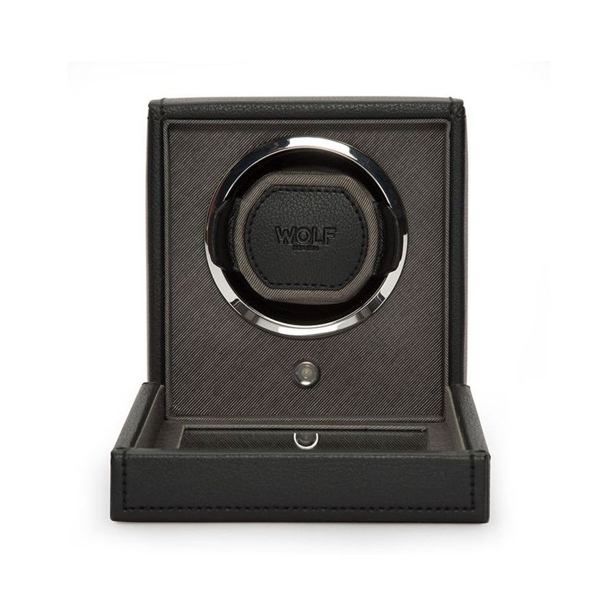 Wolf Designs Ltd-Cub Black Single Watch Winder With Cover-Dipples Jewellers