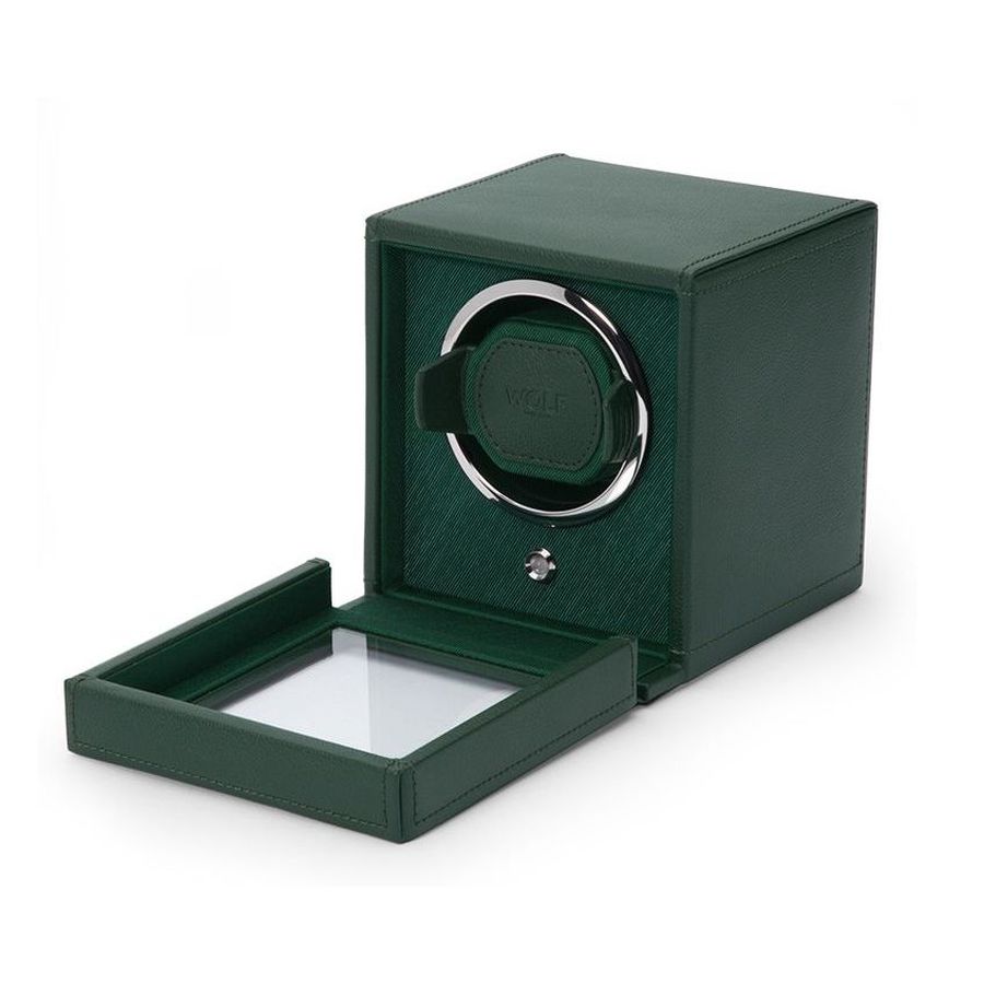 Wolf Designs Ltd-Cub Hunter Green Single Watch Winder With Cover-Dipples Jewellers