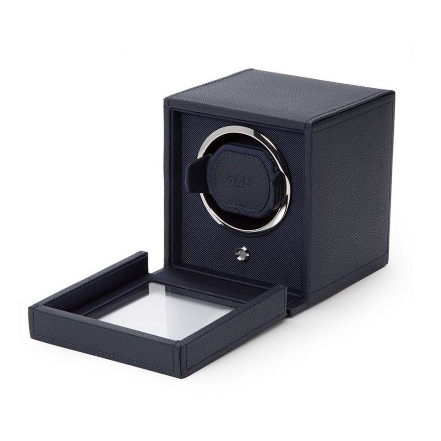 Wolf Designs Ltd-Cub Navy Single Watch Winder With Cover-Dipples Jewellers