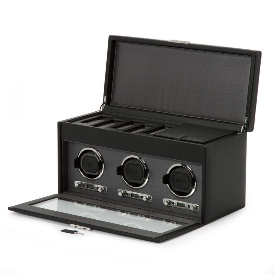 Wolf Designs Ltd-Viceroy Triple Black Watch Winder with Storage-Dipples Jewellers